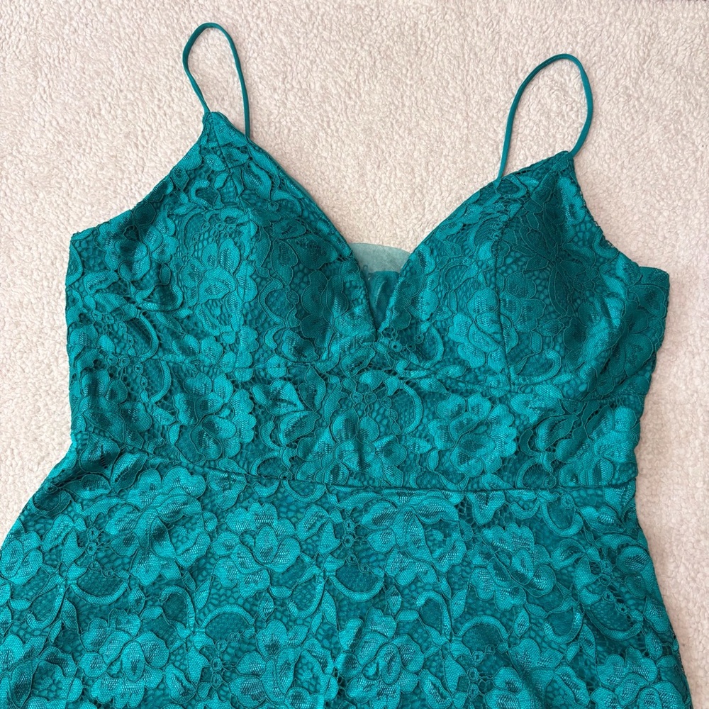 David’s Bridal High Low Dress Lace Jade Green Bridesmaid Prom Size 18 - Picture 5 of 16